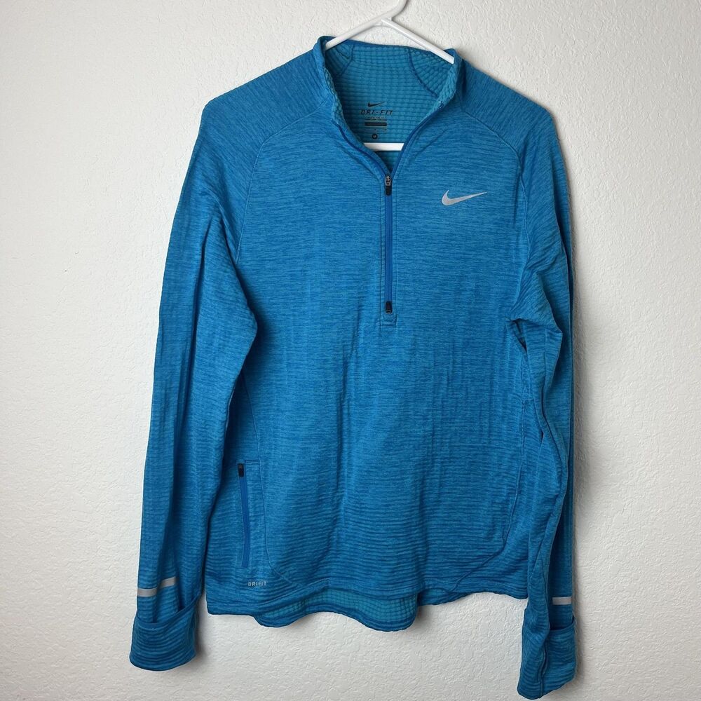 Nike‎ Dri-FIT Pullover Mens Medium Blue Half Zip Long Sleeve Running Zip Pocket